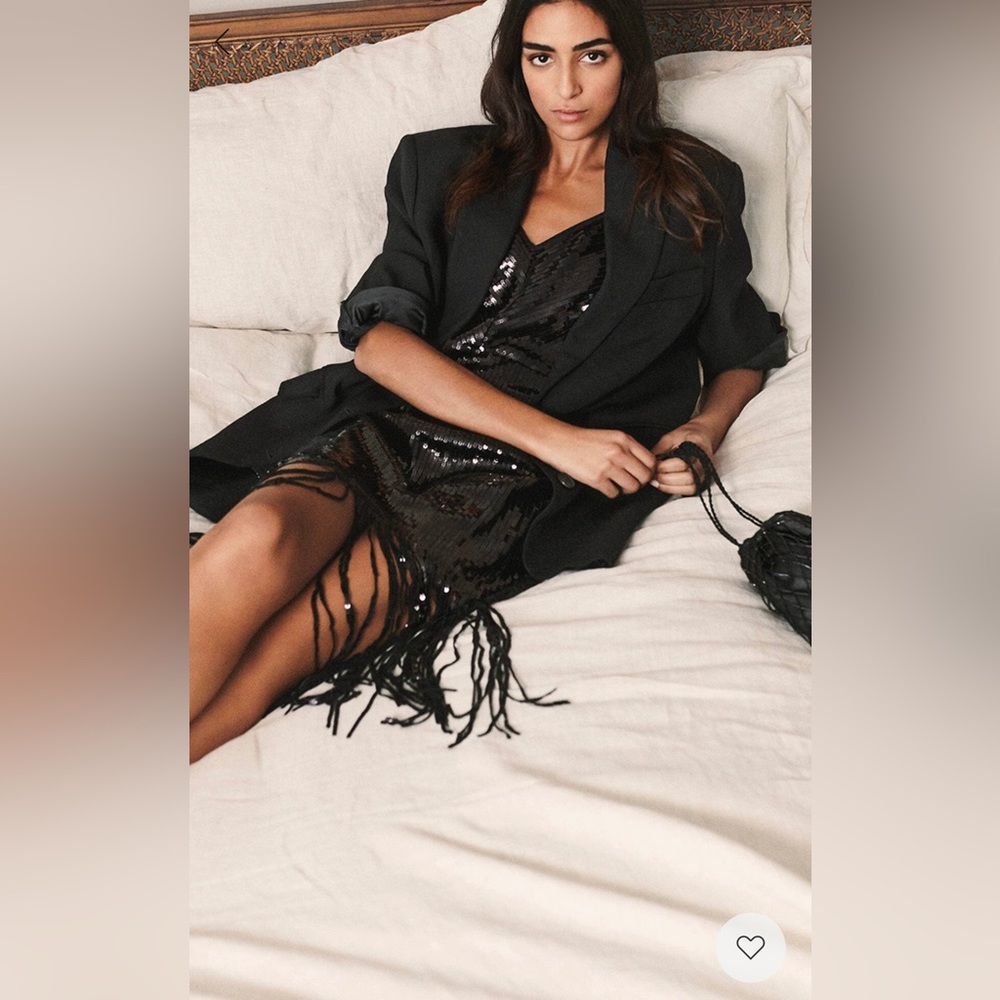 MNG Mango Black Sequins Fringe Party Evening Cocktail Gatsby Inspired Dress